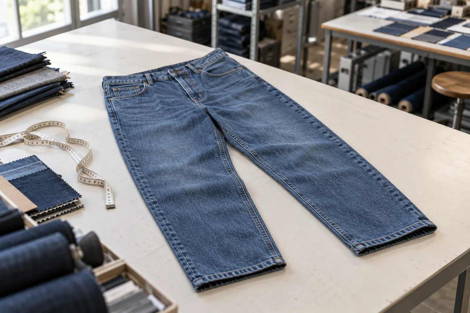 Connect relaxed-fit intent to bulk approval: Define seat, thigh, and hem proportions; Verify actual-fabric fit after washing; Approve graded sizes and bulk references